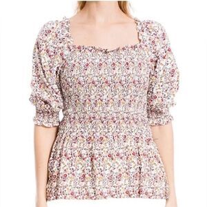 Max Studio floral ruched puff sleeve top